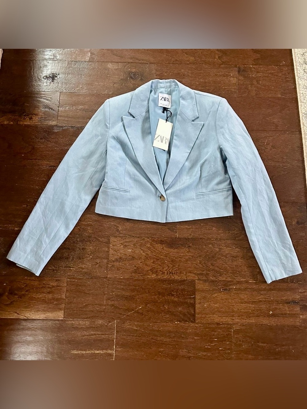 Zara- Light Blue Cropped Blazer Jacket Size
Small Tailored Single Button-NWT - Picture 2 of 10
